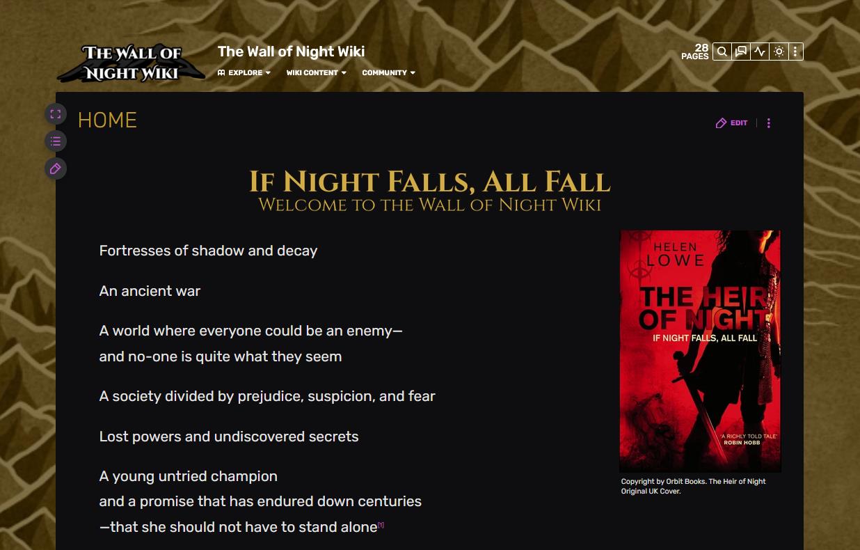 Announcing “The Wall of Night” Wiki! » Helen Lowe